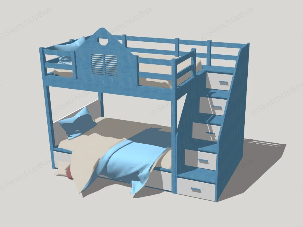 Blue Bunk Beds With Staircase sketchup model preview - SketchupBox