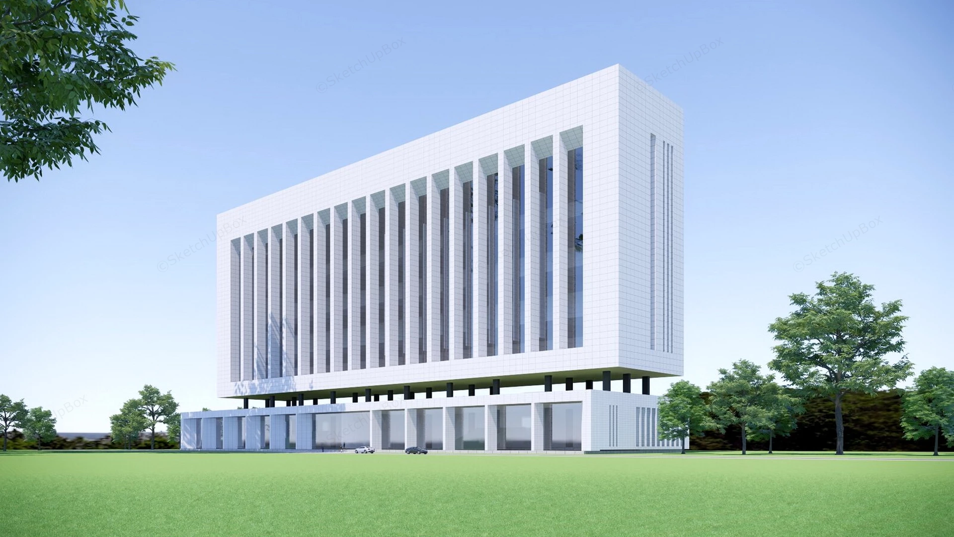 Modern White Office Building sketchup model preview - SketchupBox