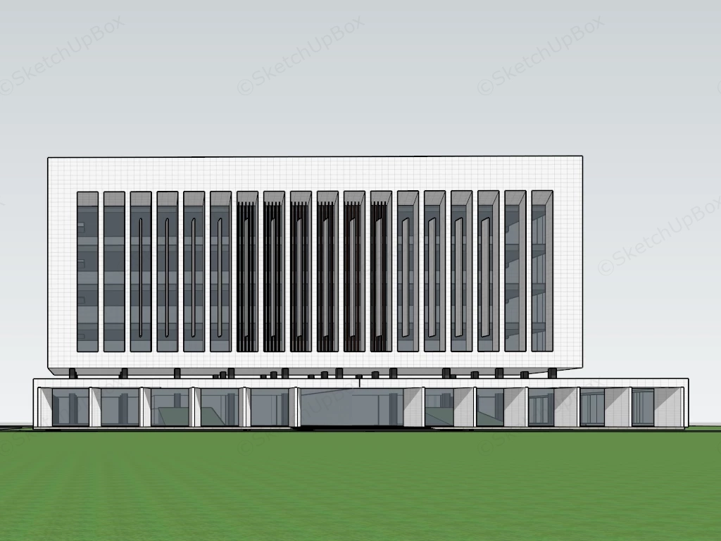 Modern White Office Building sketchup model preview - SketchupBox
