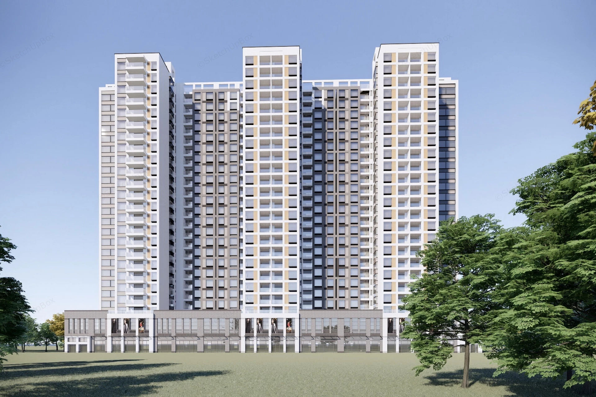 Modern High Rise Apartment Buildings sketchup model preview - SketchupBox