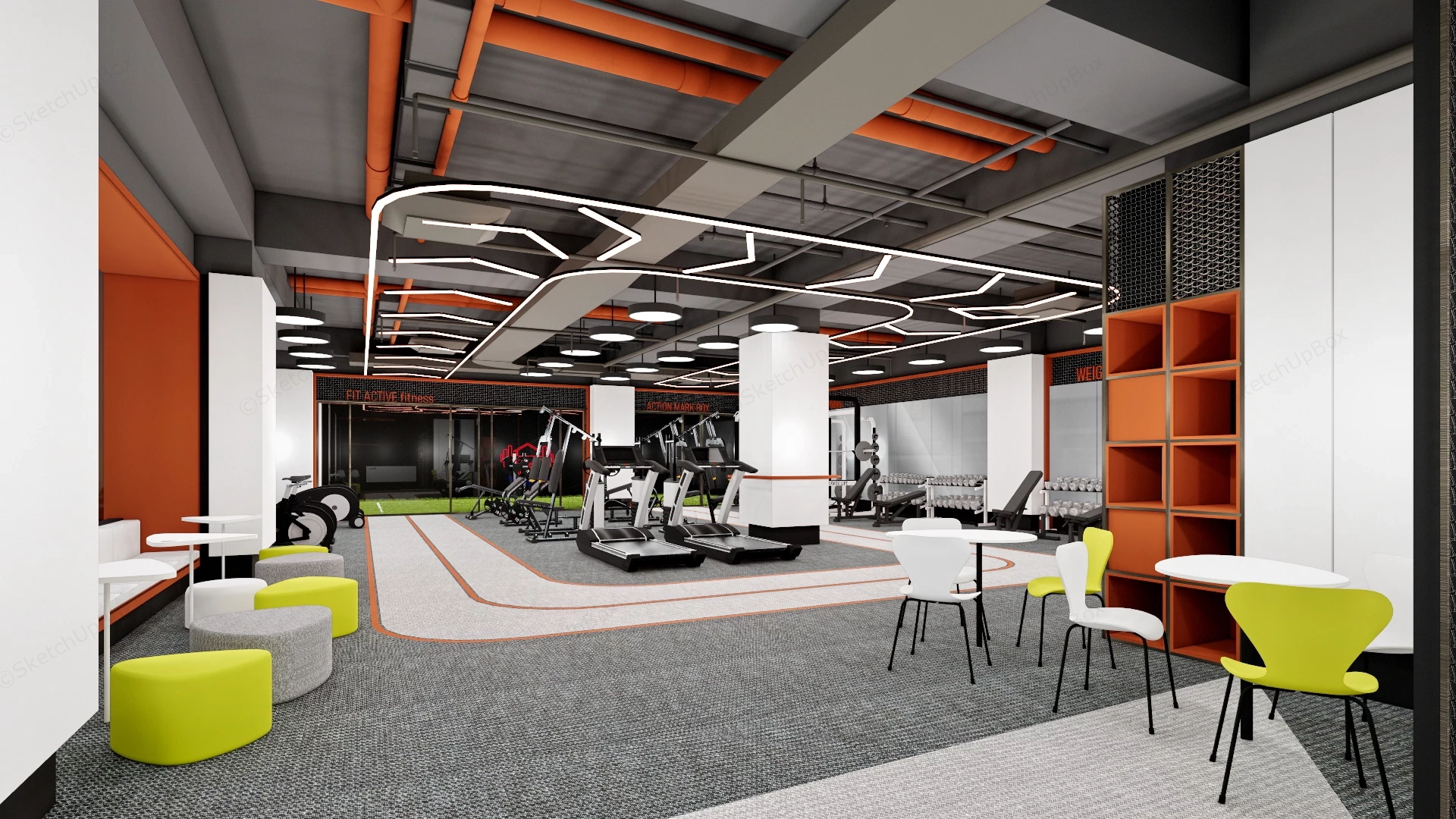 Commercial Gym Interior Design sketchup model preview - SketchupBox