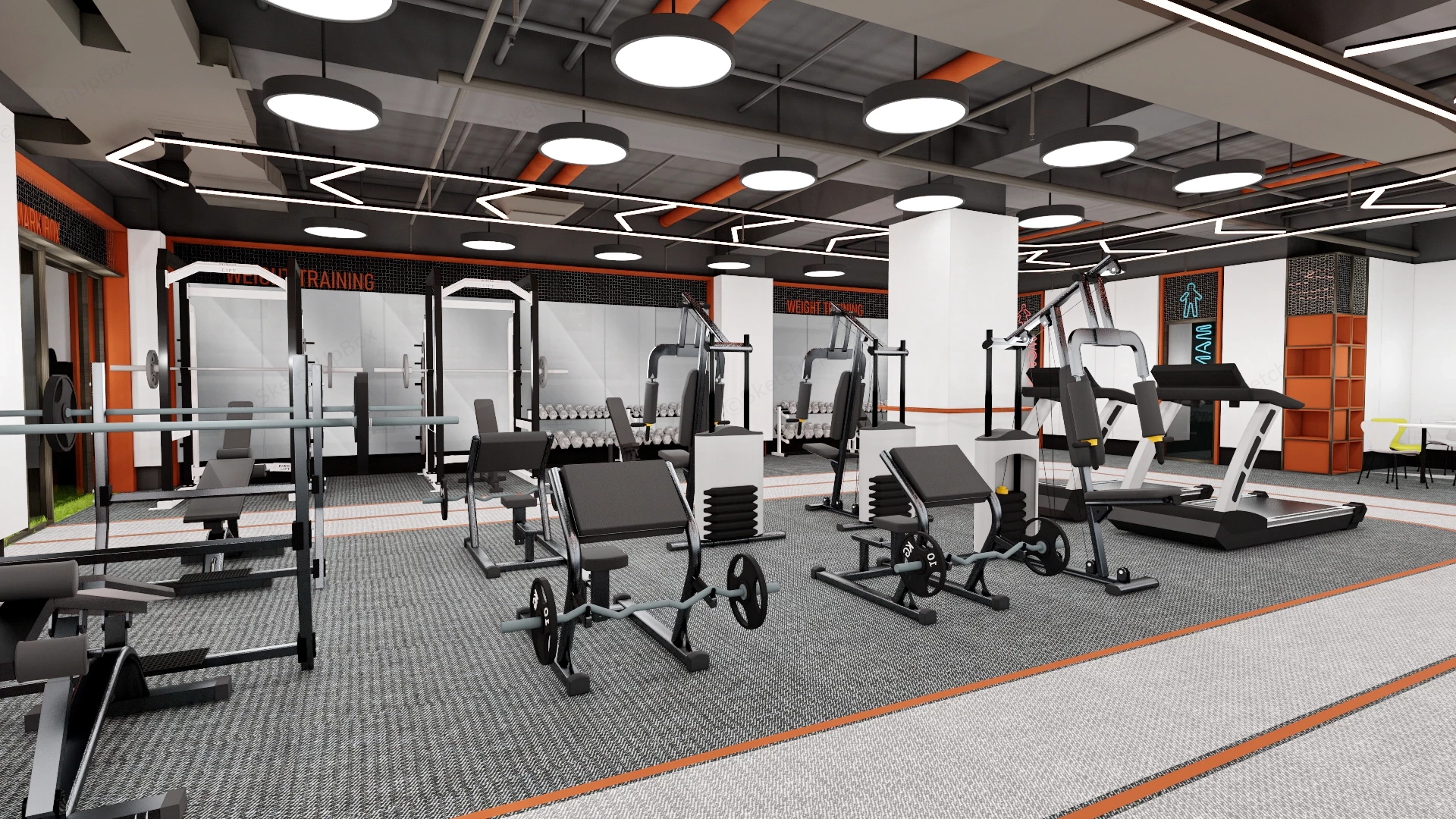 Commercial Gym Interior Design sketchup model preview - SketchupBox