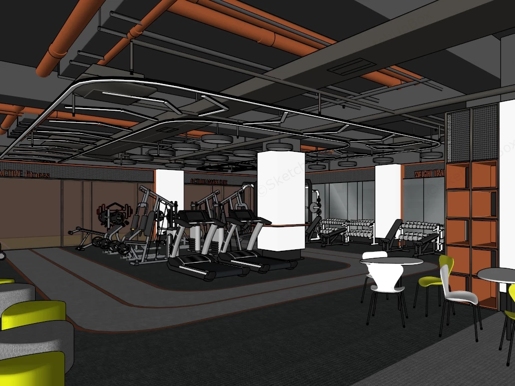 Commercial Gym Interior Design sketchup model preview - SketchupBox