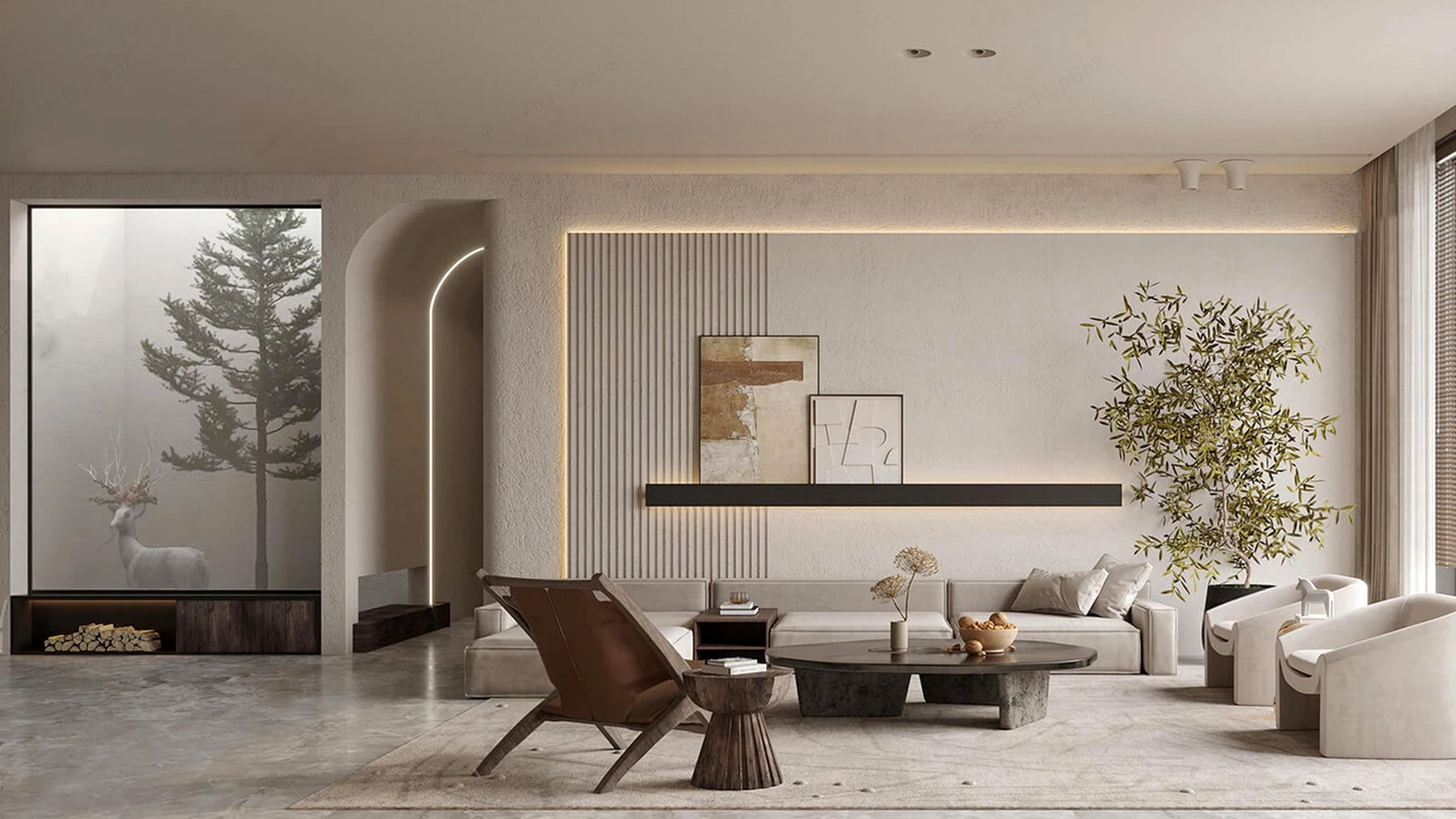 Wabi Sabi Modern Living Room sketchup model preview - SketchupBox