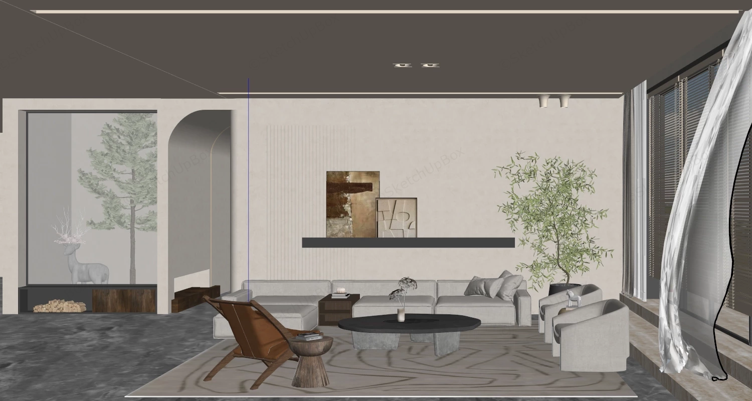 Wabi Sabi Modern Living Room sketchup model preview - SketchupBox