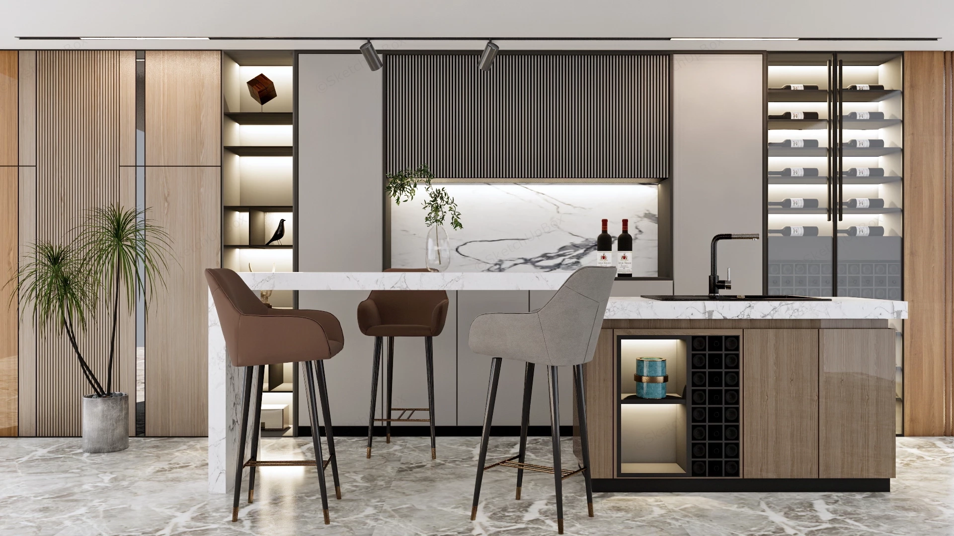 Modern Home Bar Design sketchup model preview - SketchupBox