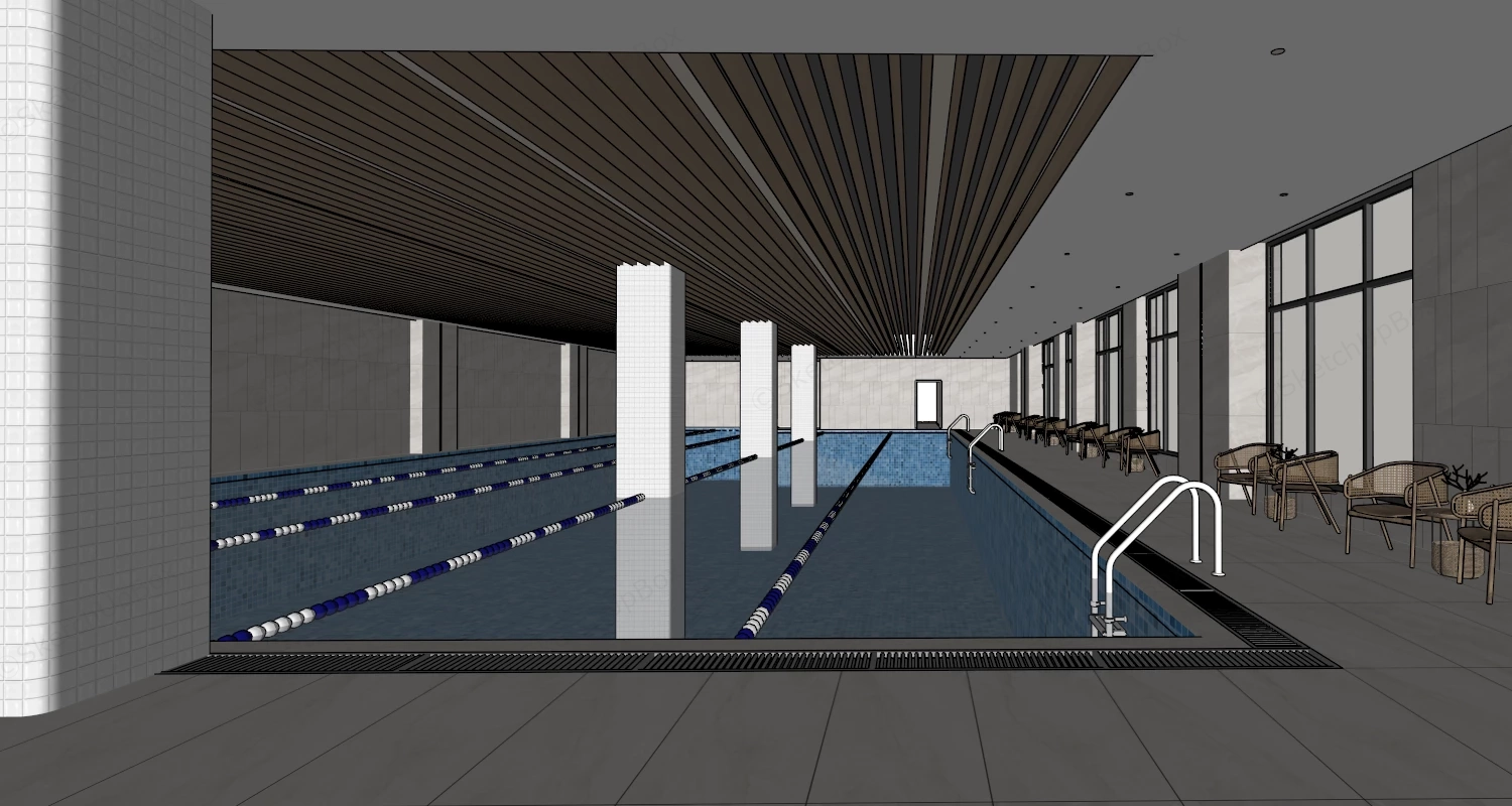 Indoor Hotel Swimming Pool sketchup model preview - SketchupBox