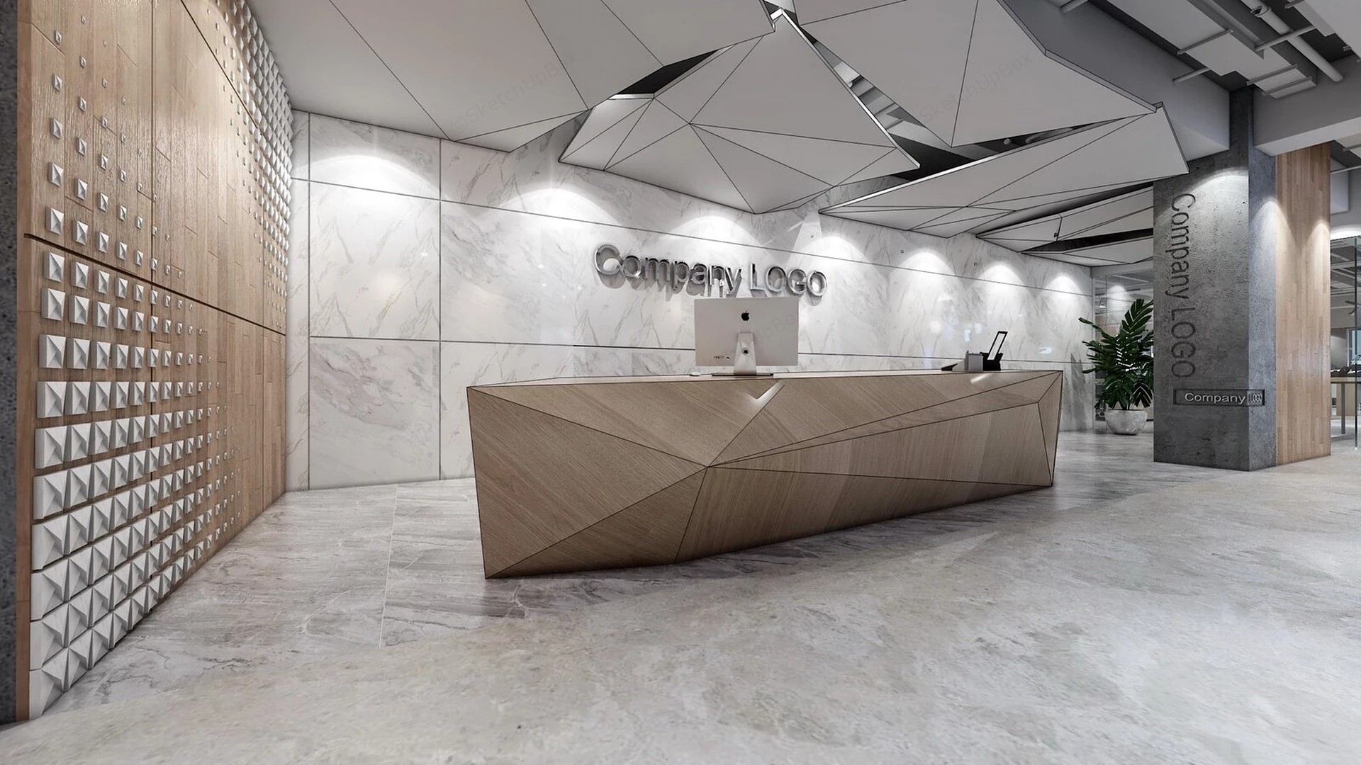 Wooden Reception Desk Design sketchup model preview - SketchupBox