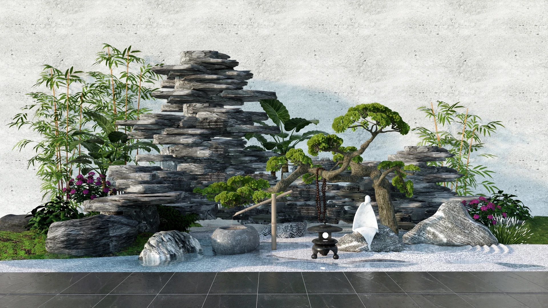 Japanese Zen Rock Garden sketchup model preview - SketchupBox