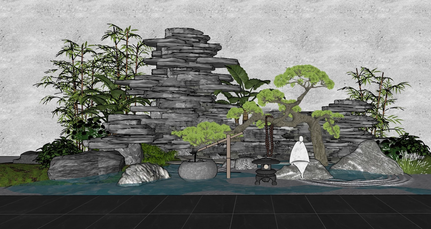 Japanese Zen Rock Garden sketchup model preview - SketchupBox