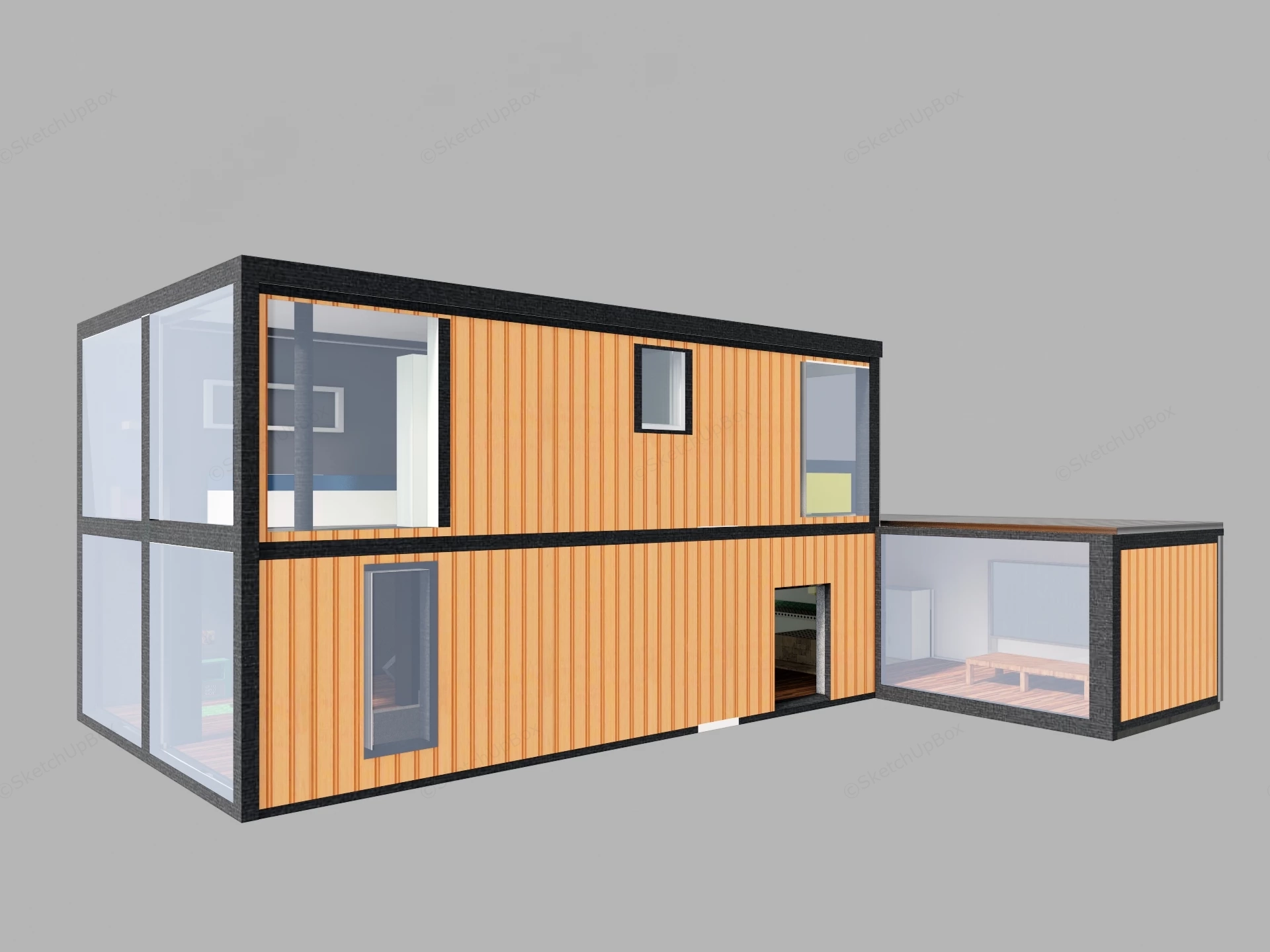 Modern Container Home sketchup model preview - SketchupBox