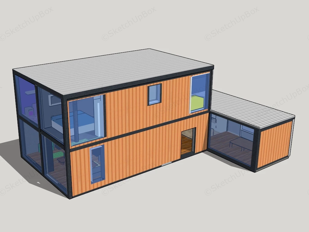 Modern Container Home sketchup model preview - SketchupBox