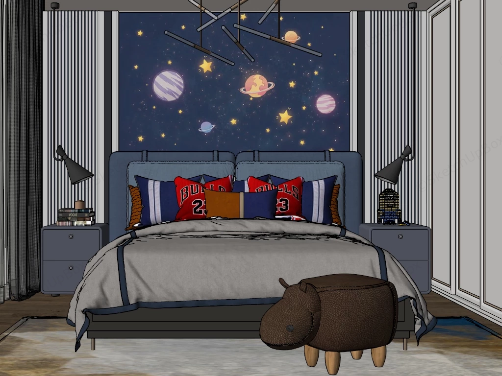 Teenage Boy Bedroom Design sketchup model preview - SketchupBox