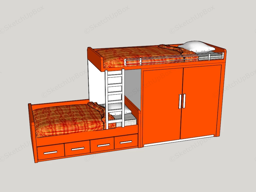 Loft Bunk Bed With Storage sketchup model preview - SketchupBox