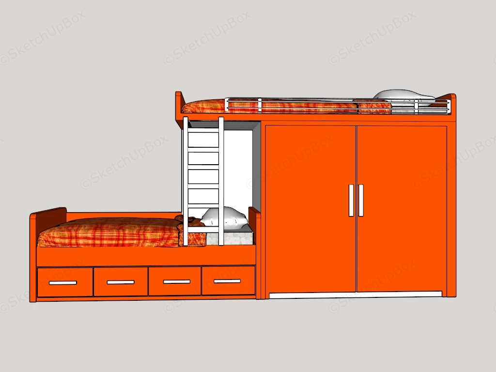 Loft Bunk Bed With Storage sketchup model preview - SketchupBox