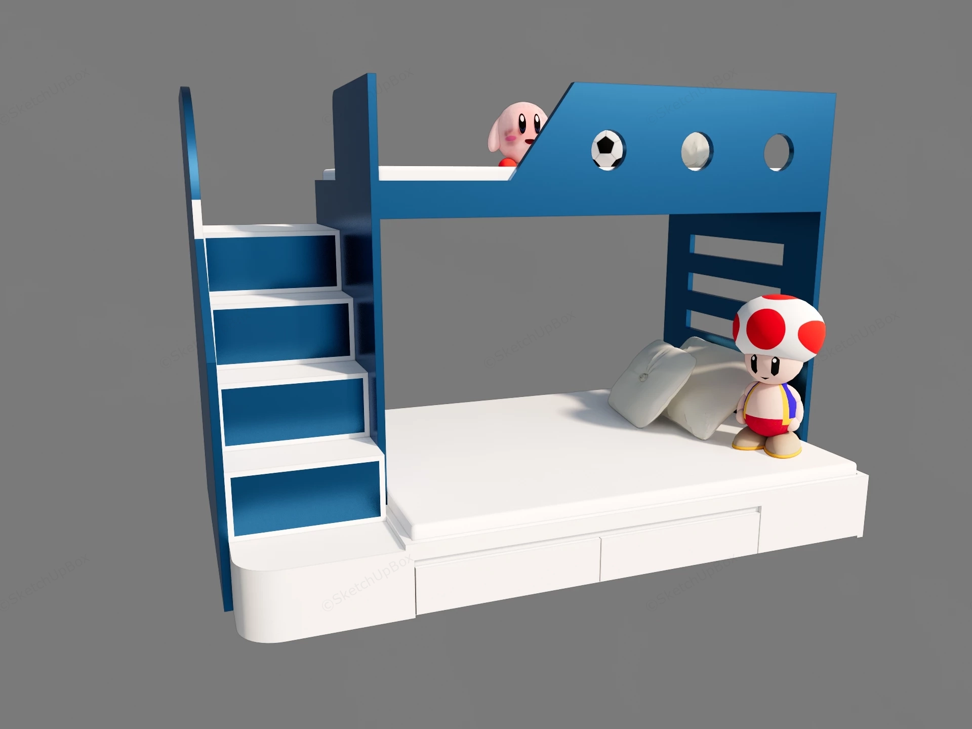 Blue And White Bunk Beds sketchup model preview - SketchupBox