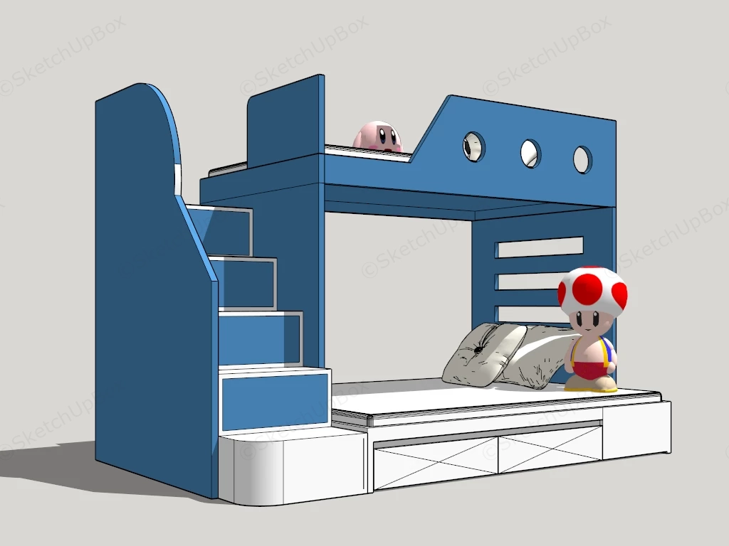 Blue And White Bunk Beds sketchup model preview - SketchupBox