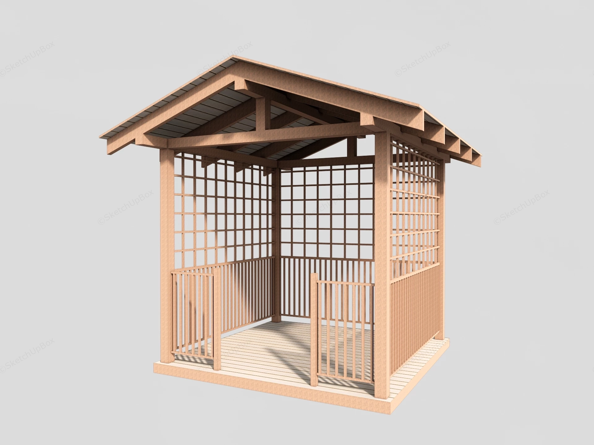 Small Square Wooden Gazebo sketchup model preview - SketchupBox