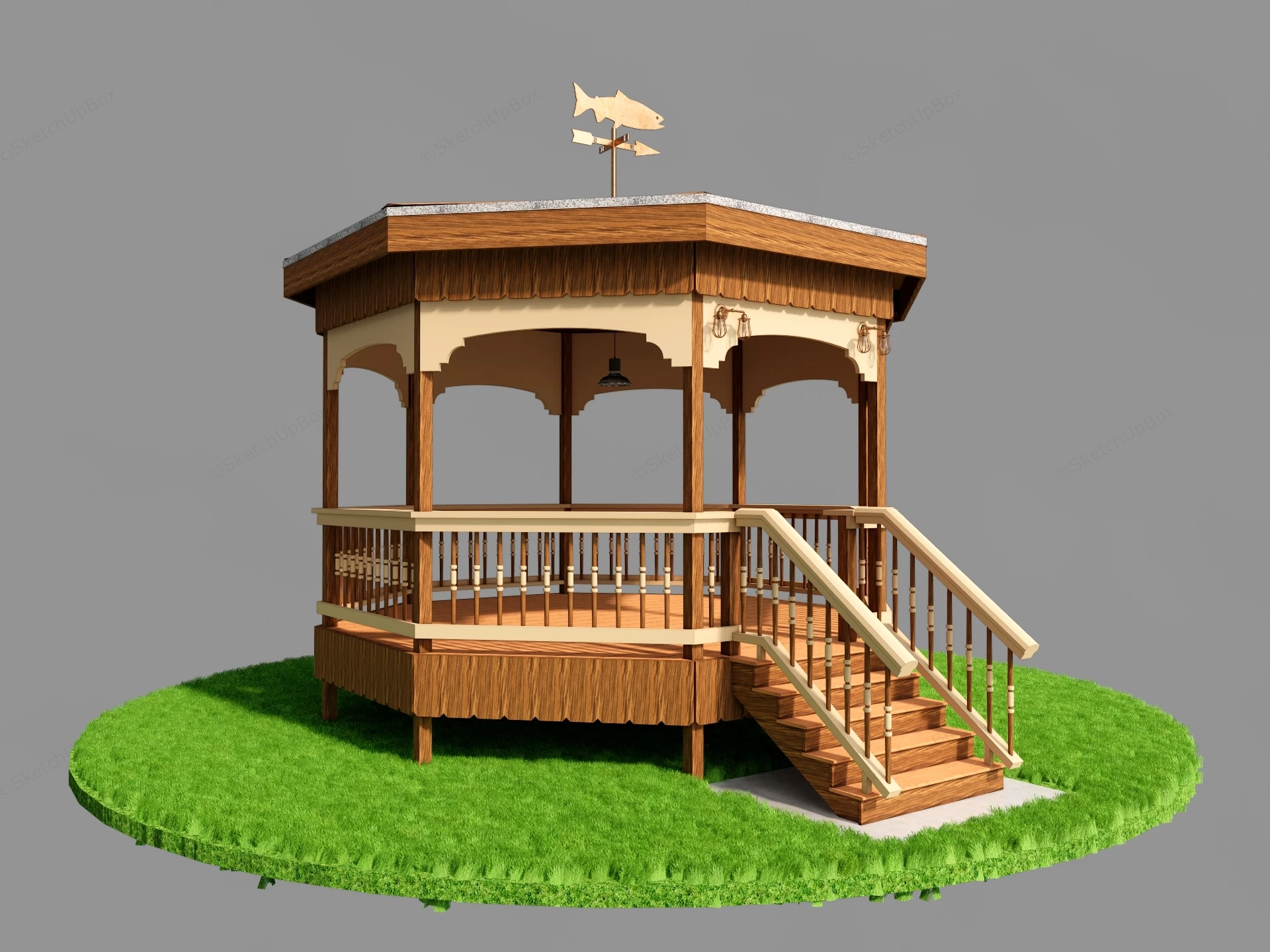 Stilted Wooden Gazebo sketchup model preview - SketchupBox