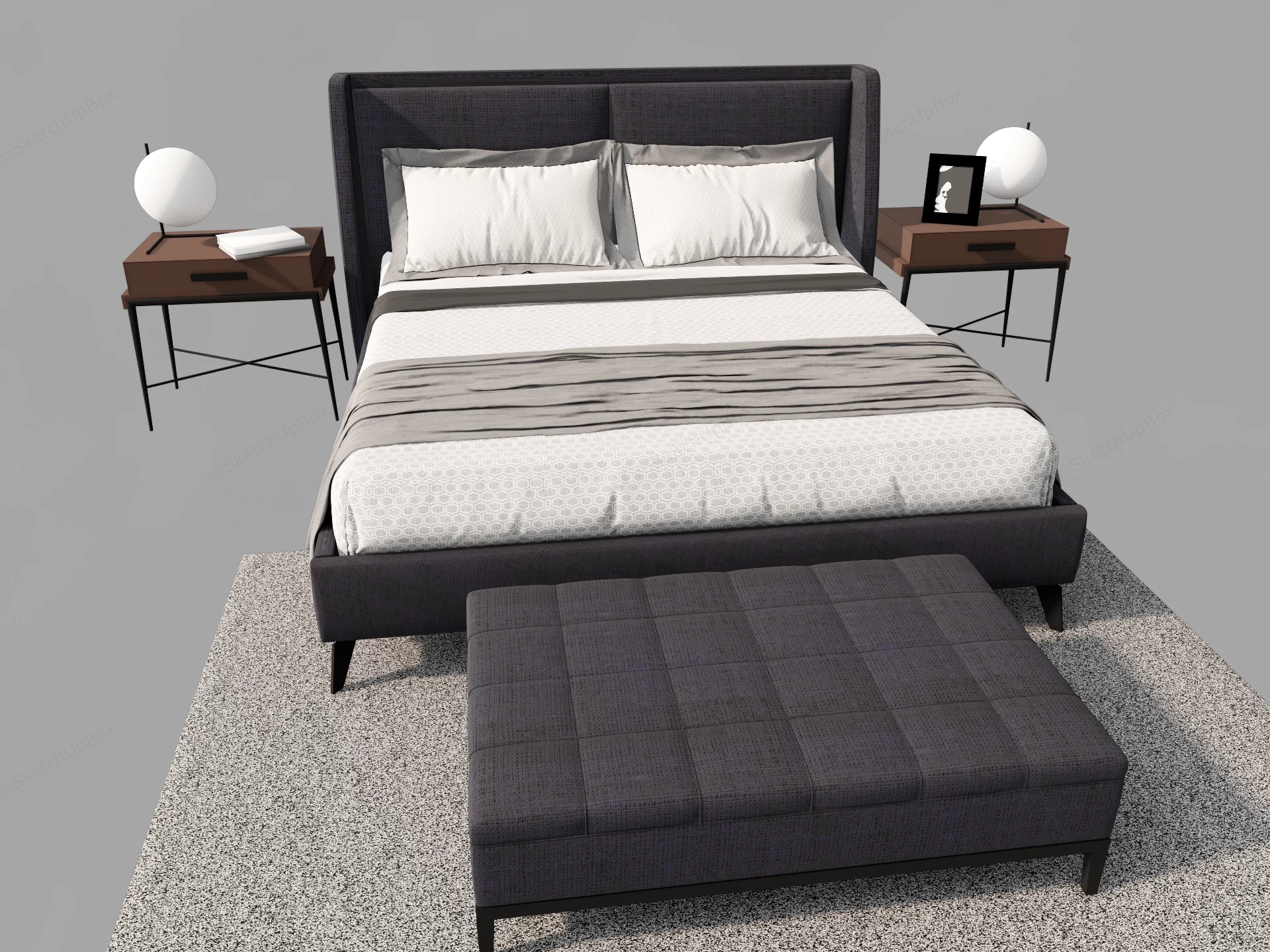 Modern 4 Piece Bedroom Set sketchup model preview - SketchupBox