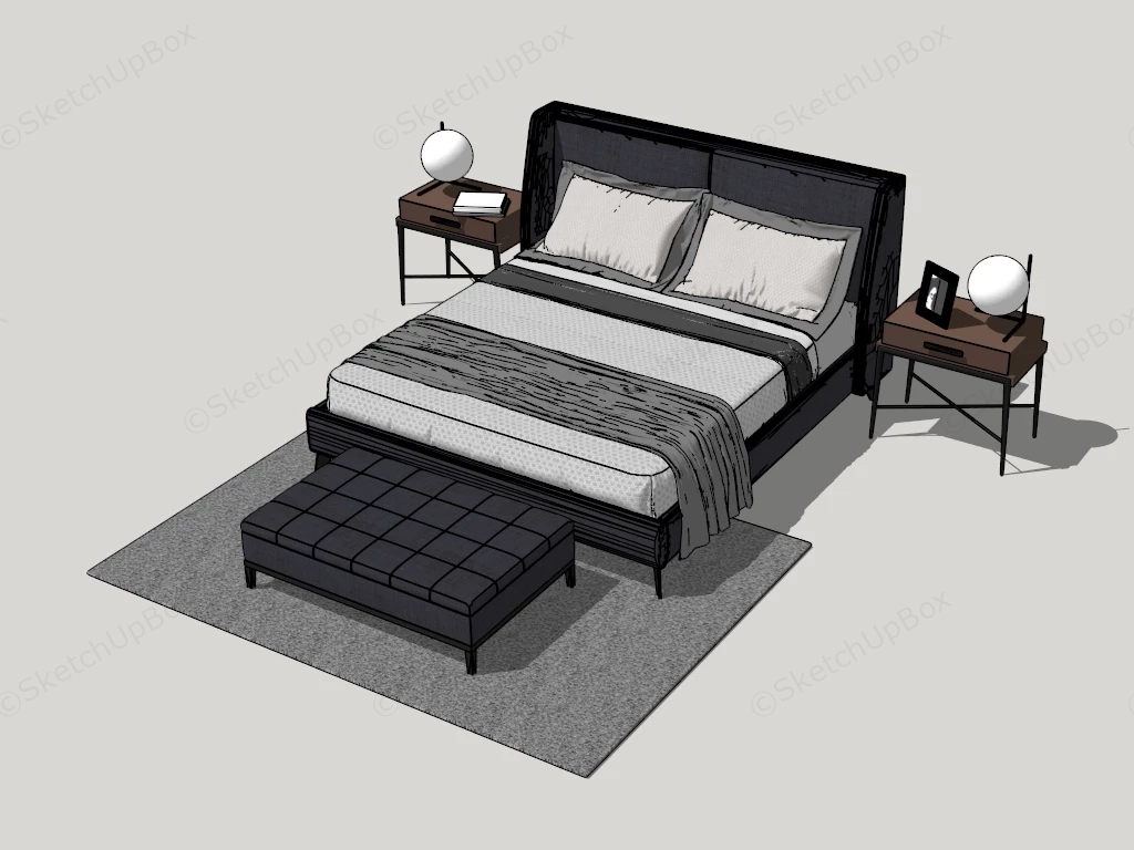 Modern 4 Piece Bedroom Set sketchup model preview - SketchupBox
