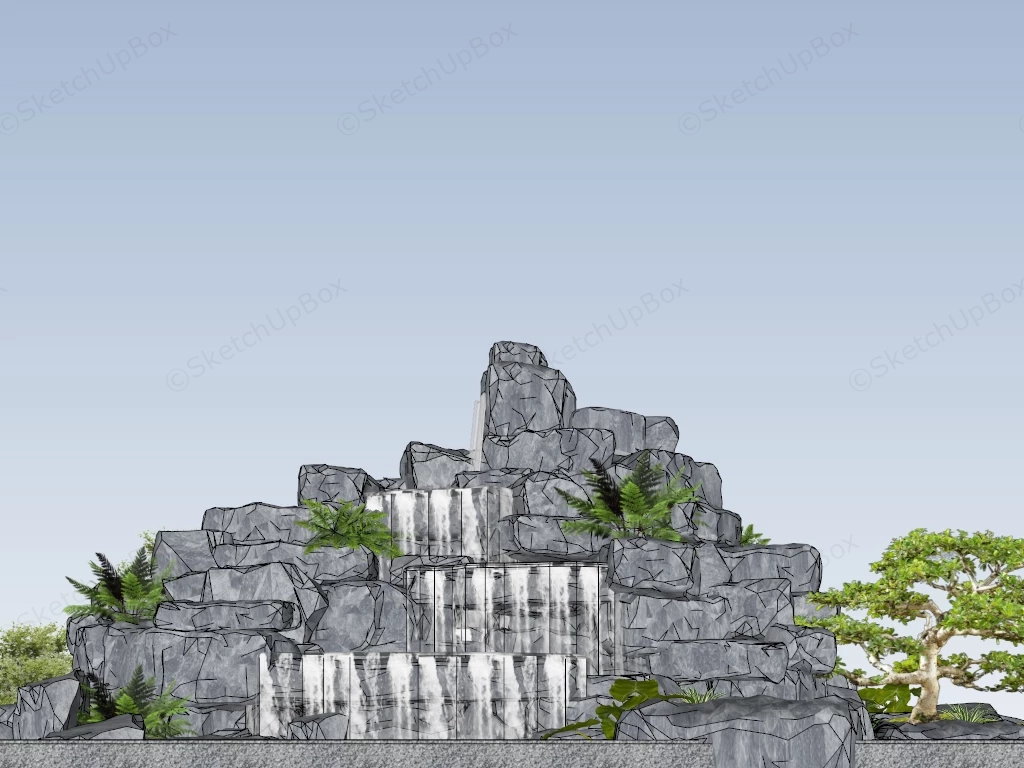Chinese Rock Garden With Waterfall sketchup model preview - SketchupBox