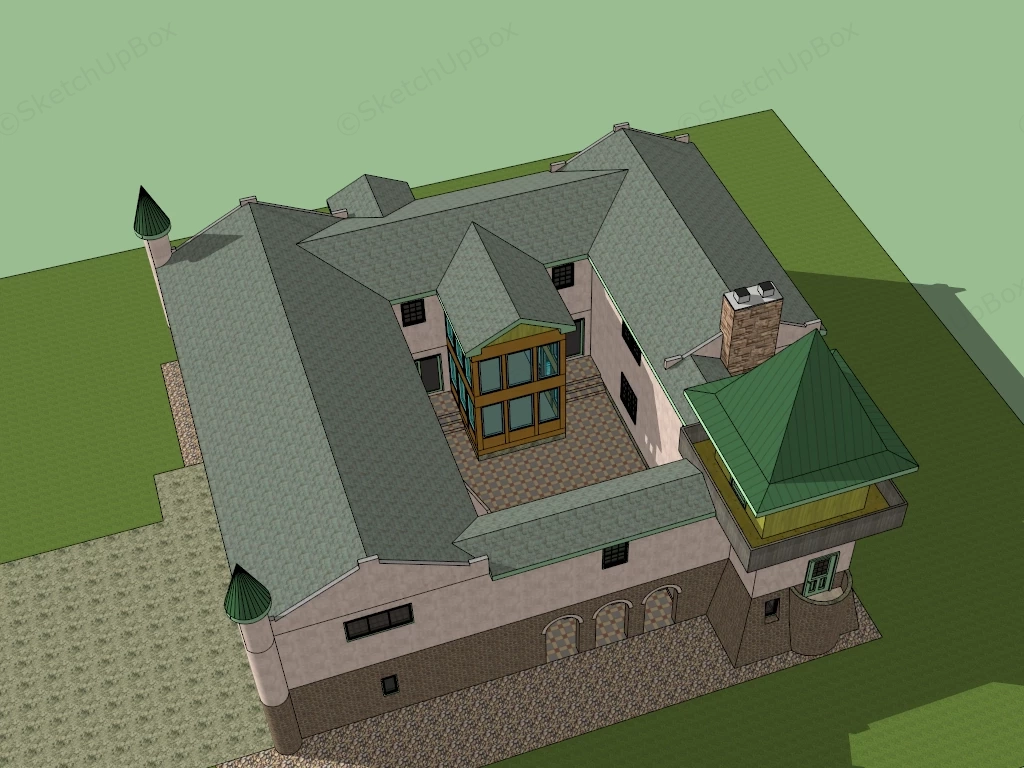 Castle Style Courtyard House sketchup model preview - SketchupBox