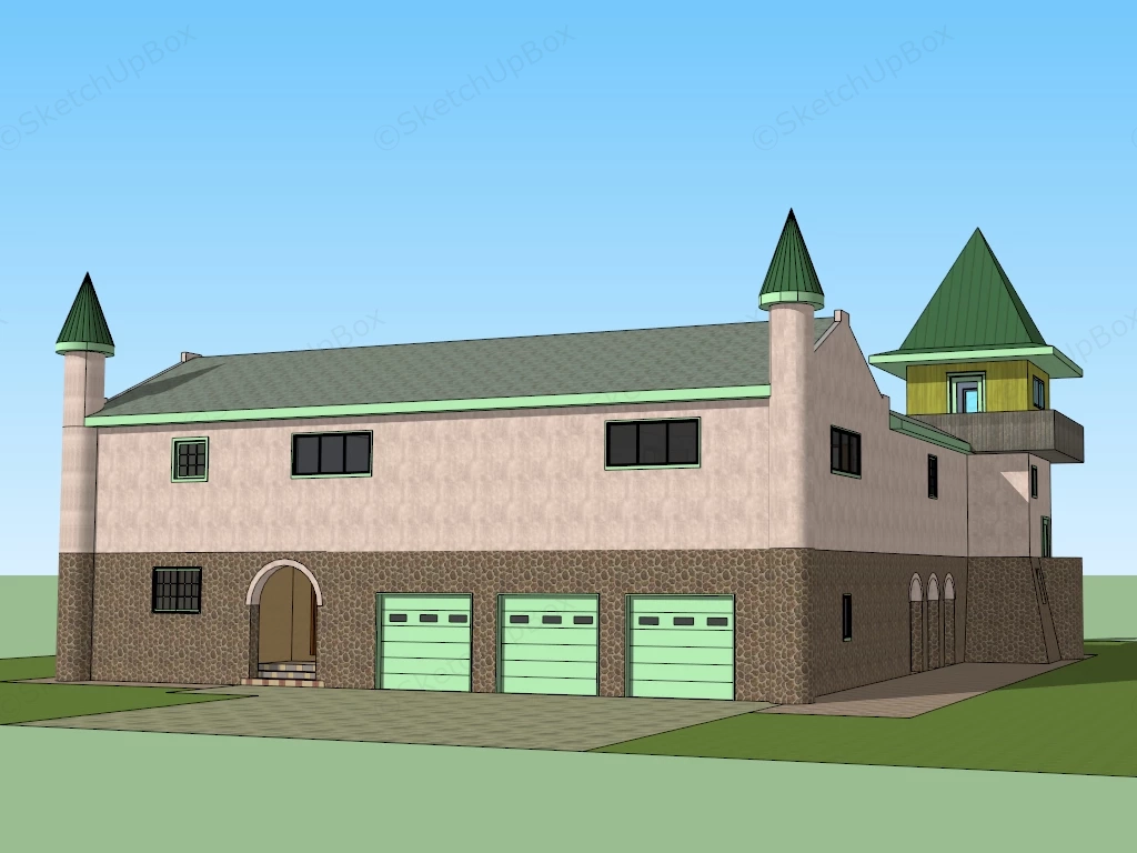 Castle Style Courtyard House sketchup model preview - SketchupBox