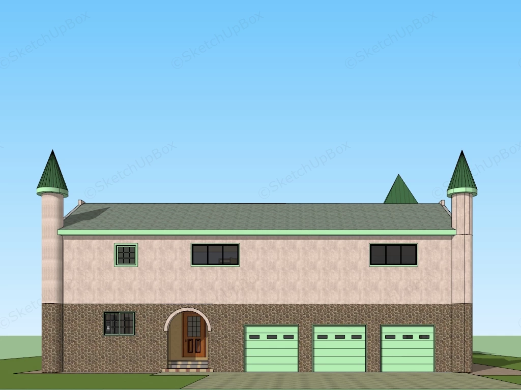 Castle Style Courtyard House sketchup model preview - SketchupBox