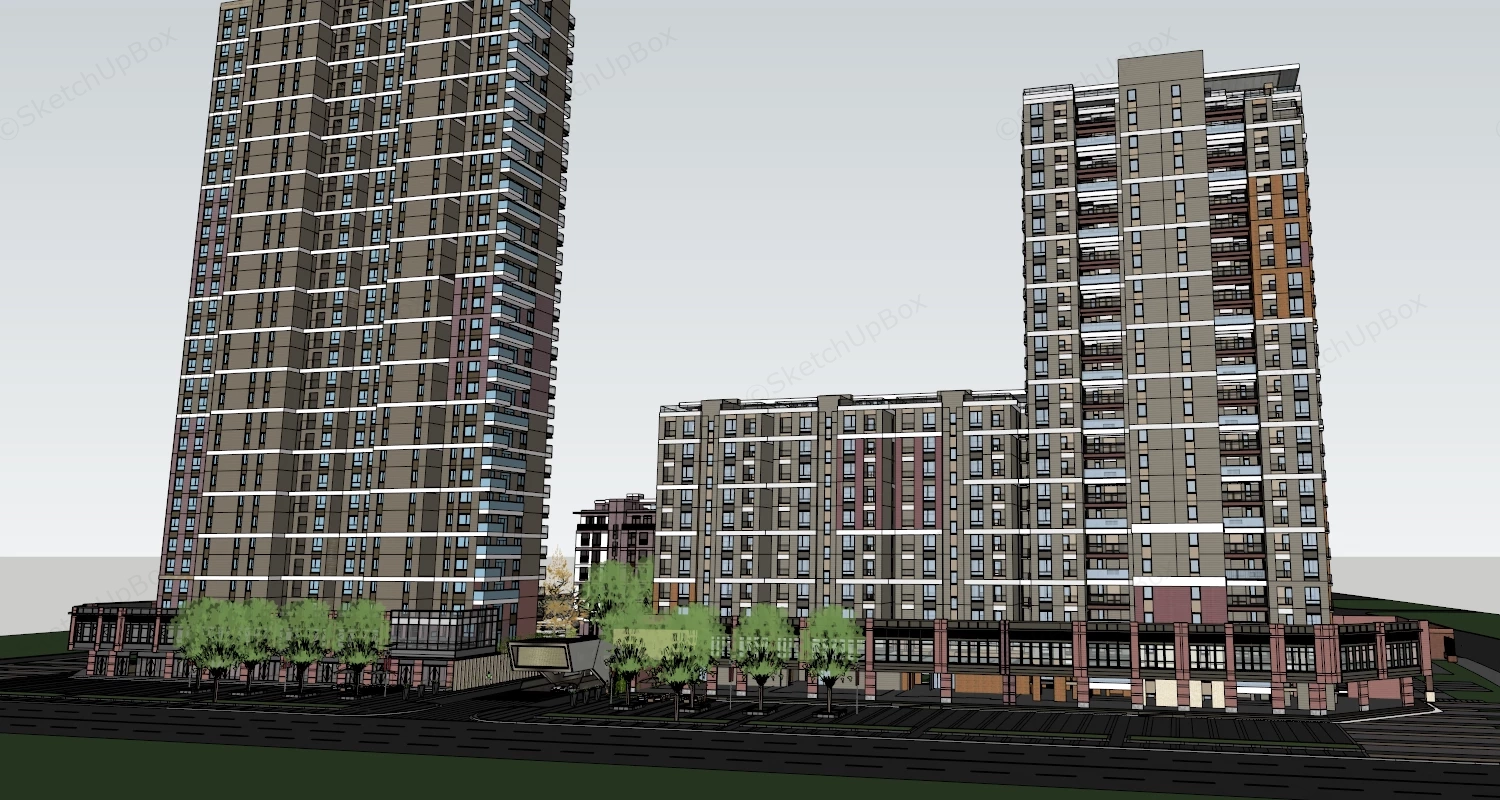 High Rise Residential Community sketchup model preview - SketchupBox