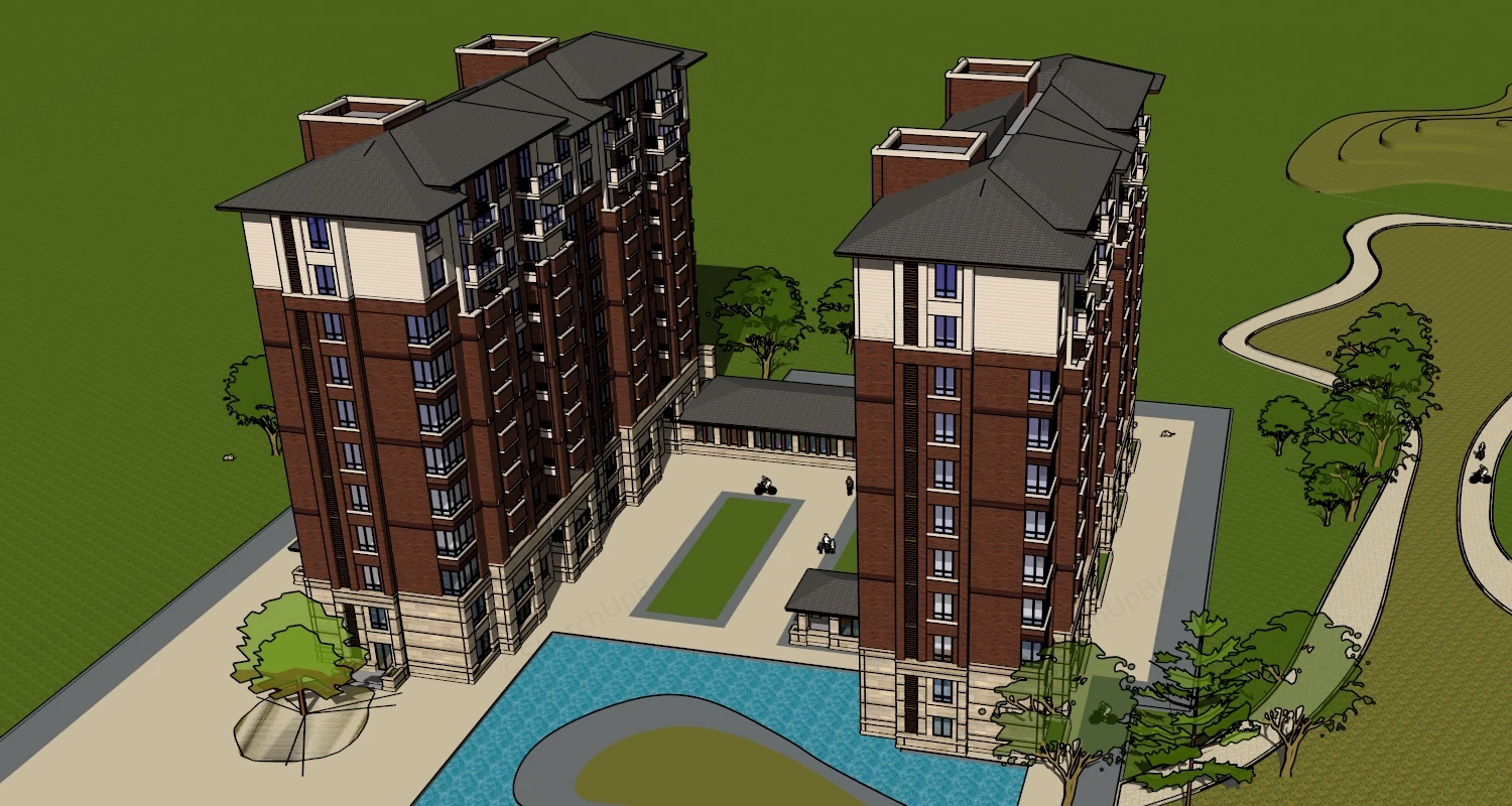 Residential High Rise Buildings sketchup model preview - SketchupBox