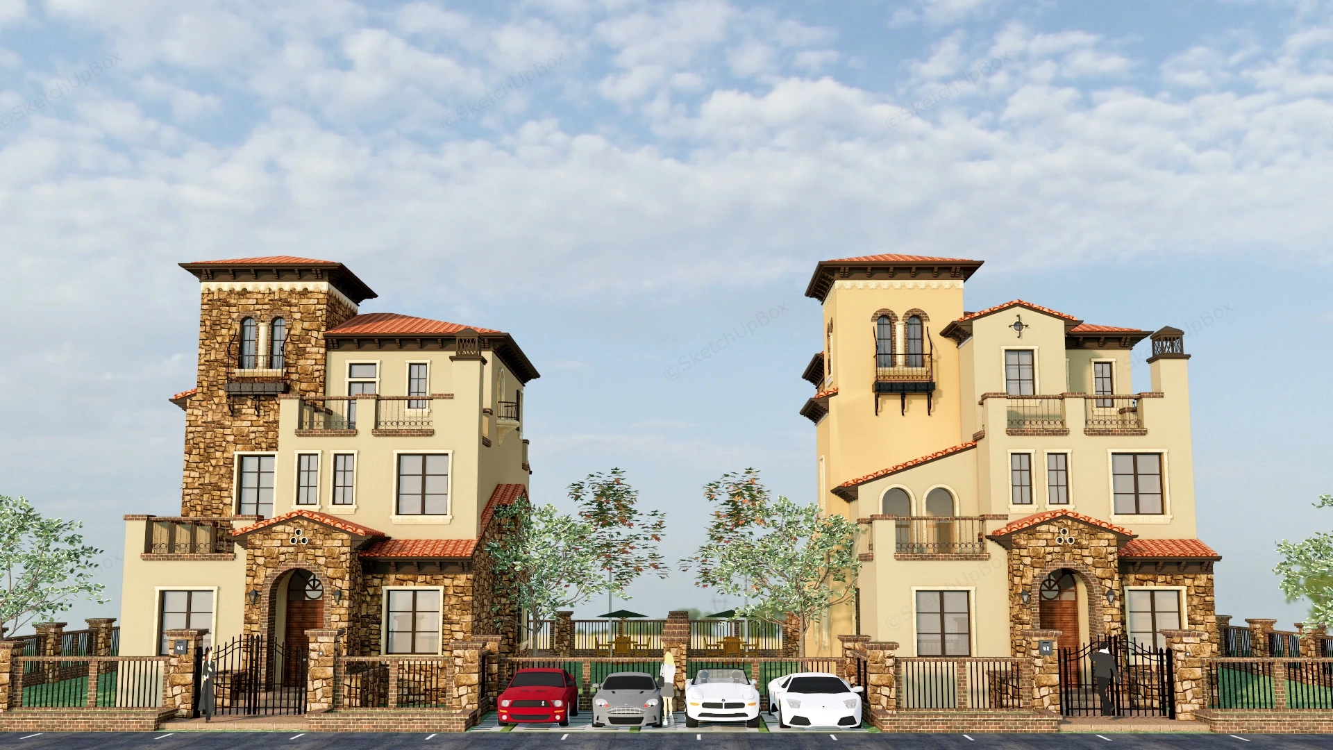 Spanish Style Townhouse sketchup model preview - SketchupBox