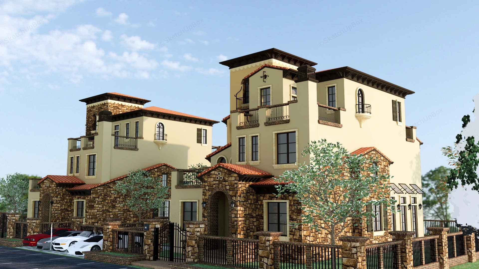 Spanish Style Townhouse sketchup model preview - SketchupBox