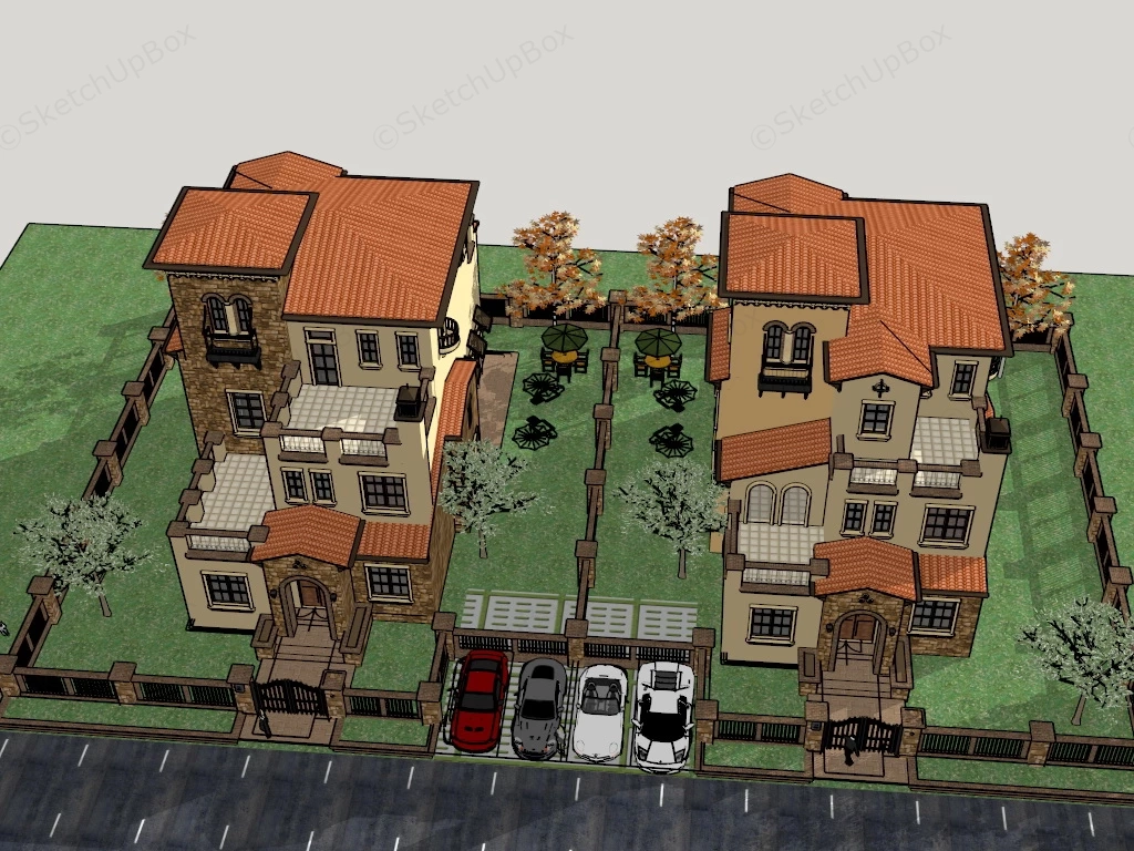 Spanish Style Townhouse sketchup model preview - SketchupBox