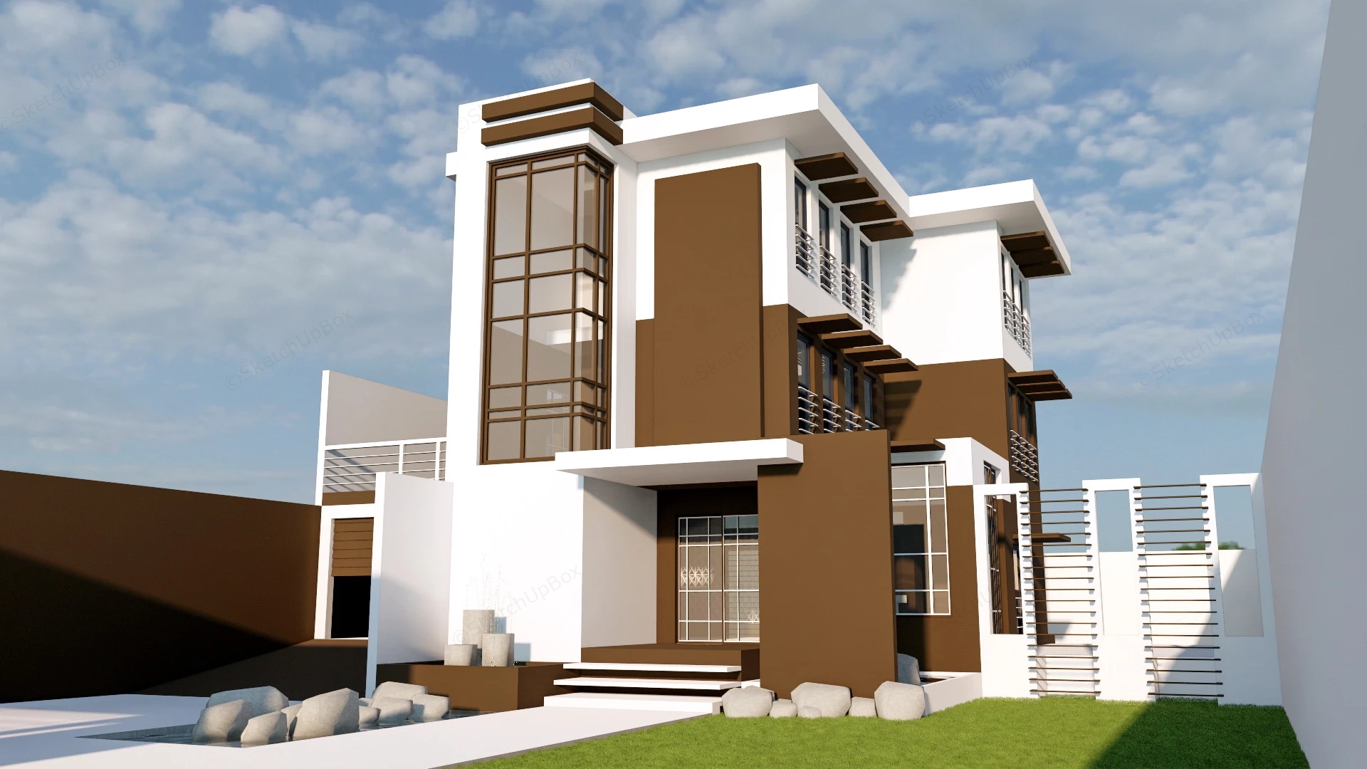 Modern House With Garden And Pool sketchup model preview - SketchupBox