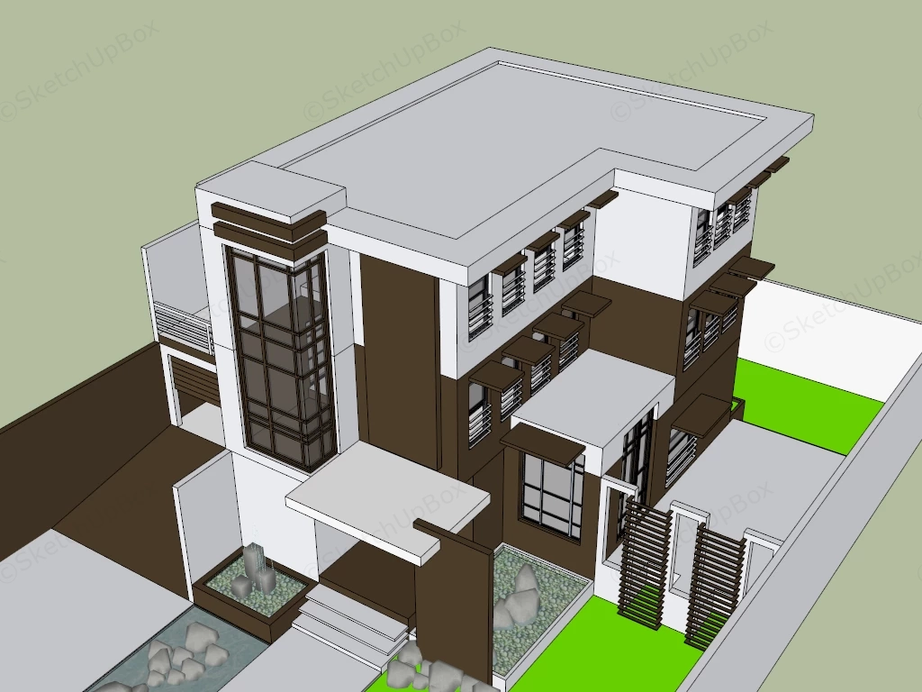 Modern House With Garden And Pool sketchup model preview - SketchupBox