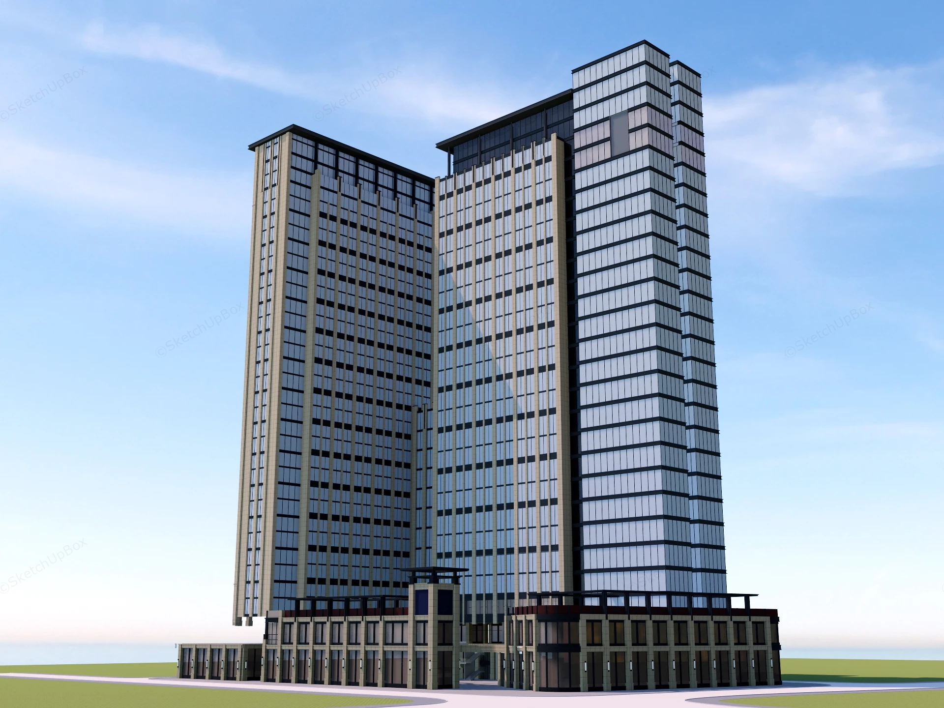 Modern Office Blocks sketchup model preview - SketchupBox