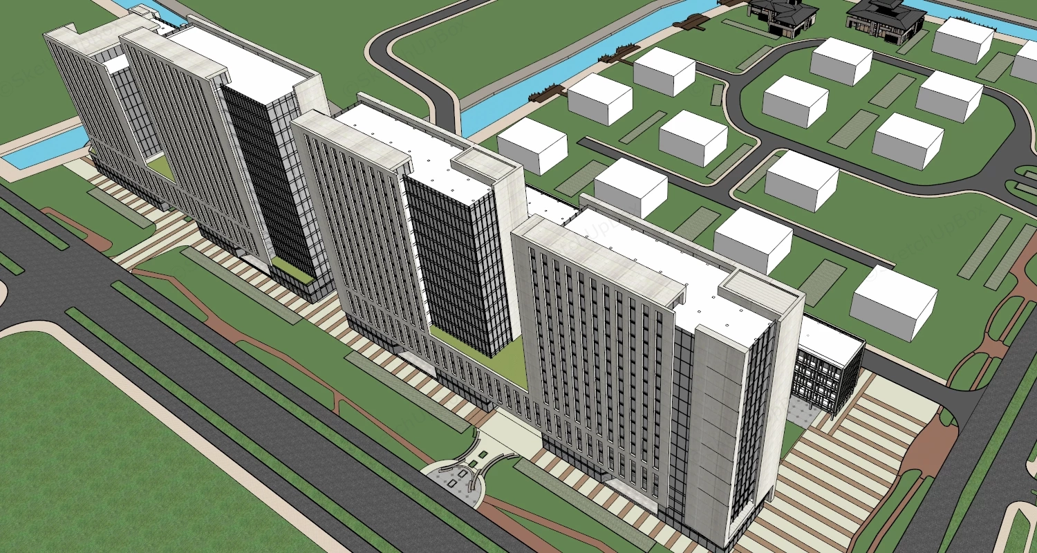 Commercial Office Buildings Exterior sketchup model preview - SketchupBox