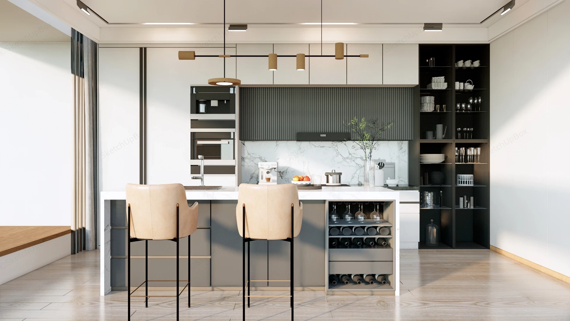 Modern Kitchen With Island sketchup model preview - SketchupBox