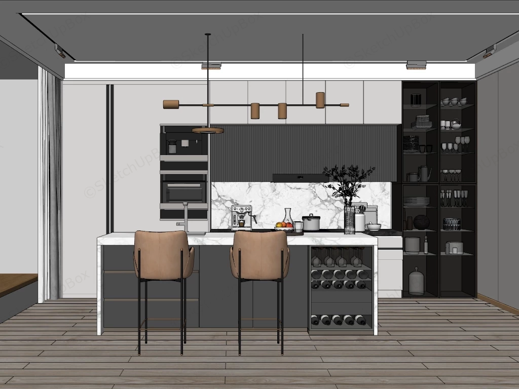 Modern Kitchen With Island sketchup model preview - SketchupBox