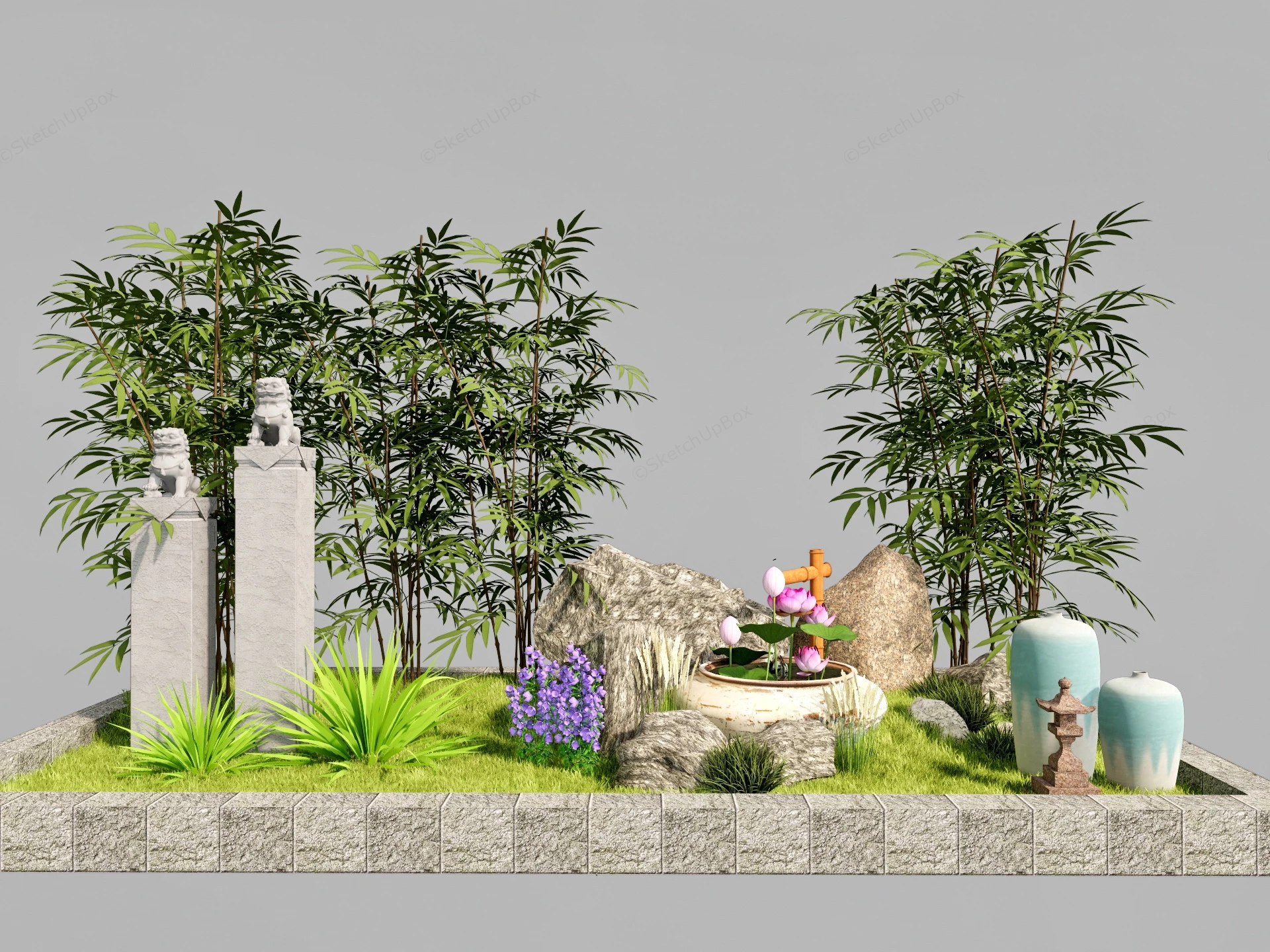 Raised Bed Zen Garden sketchup model preview - SketchupBox