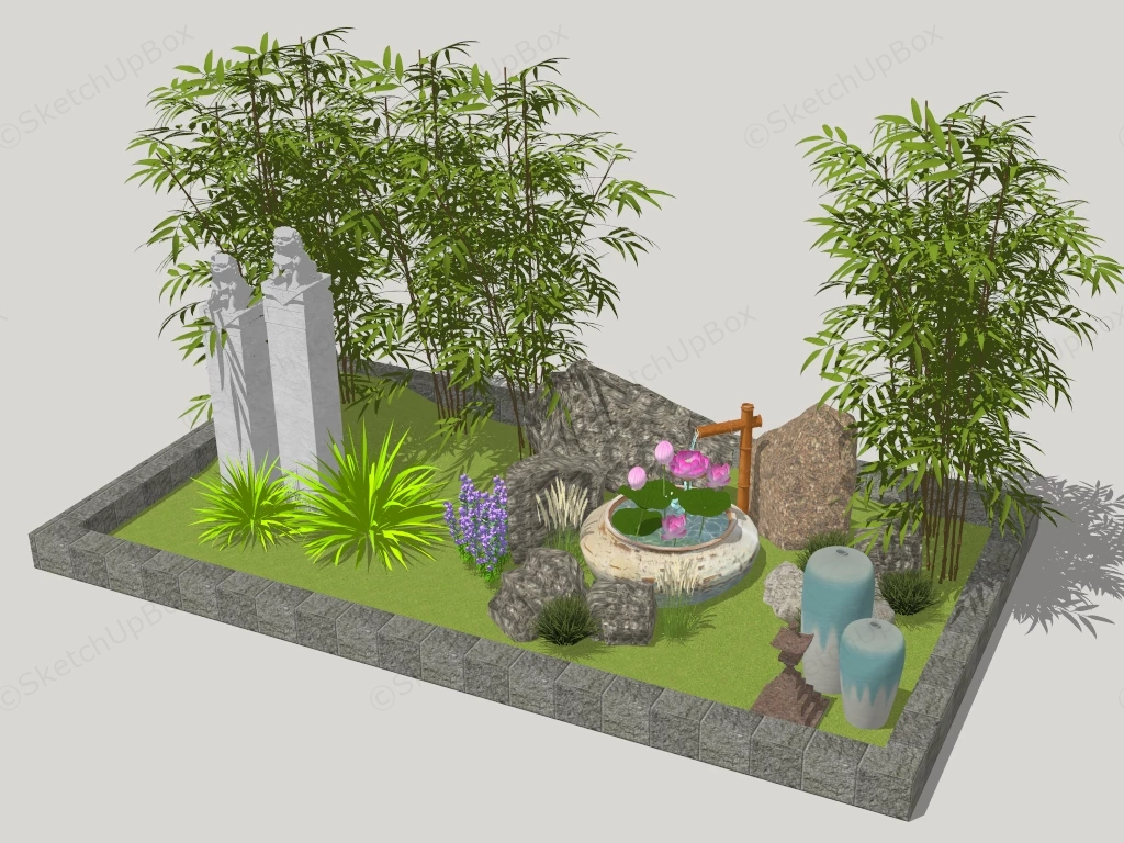 Raised Bed Zen Garden sketchup model preview - SketchupBox