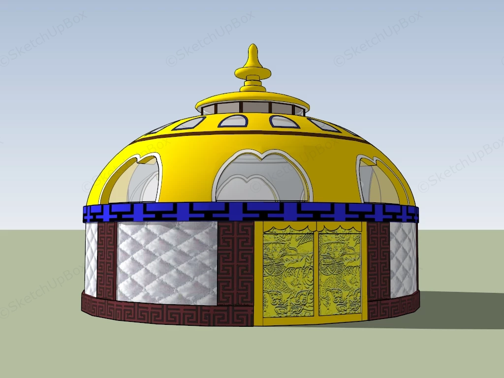 Yellow Mongolian Yurt sketchup model preview - SketchupBox