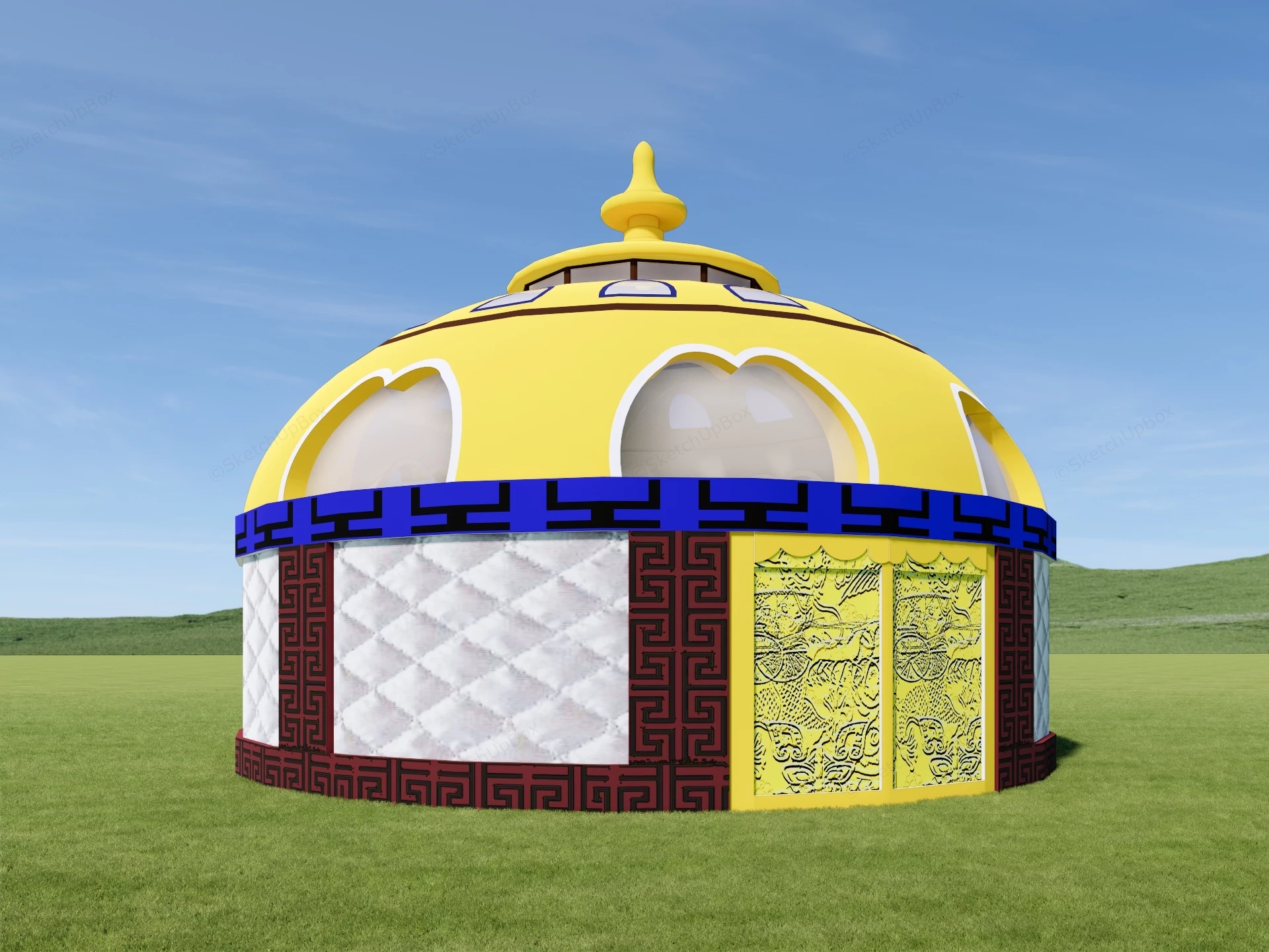Yellow Mongolian Yurt sketchup model preview - SketchupBox