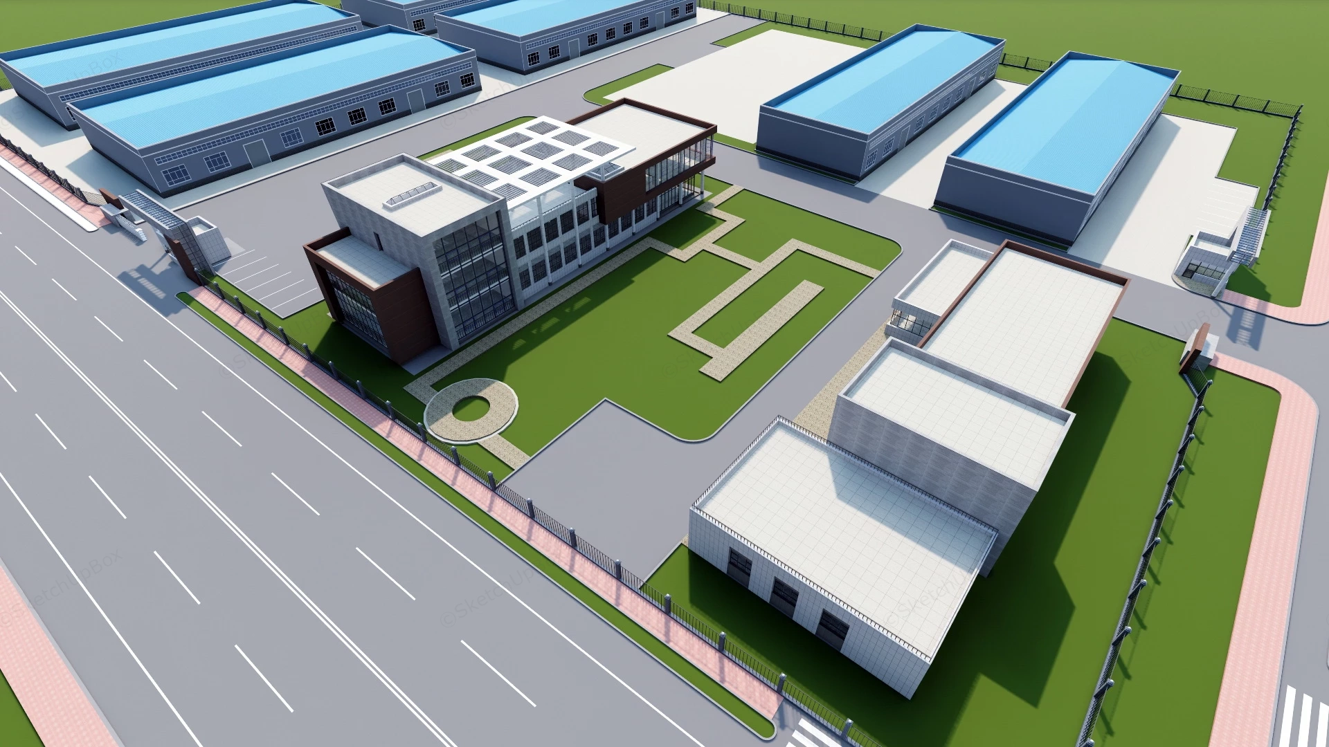 Contemporary Factory Buildings sketchup model preview - SketchupBox