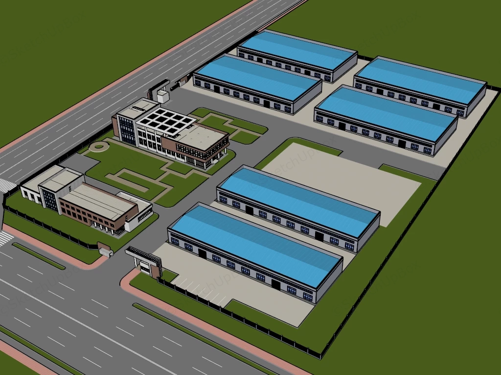 Contemporary Factory Buildings sketchup model preview - SketchupBox