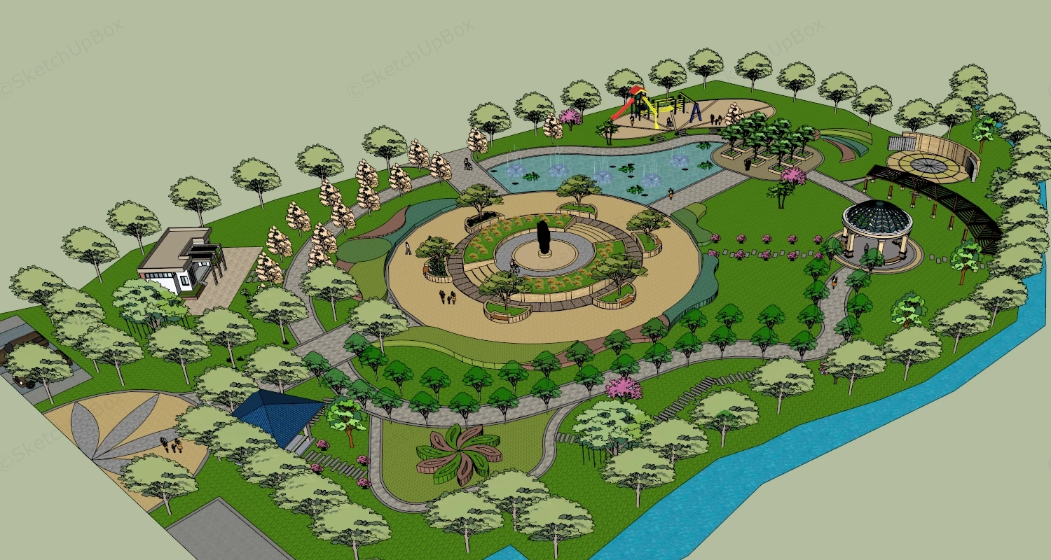 Community Park Design sketchup model preview - SketchupBox