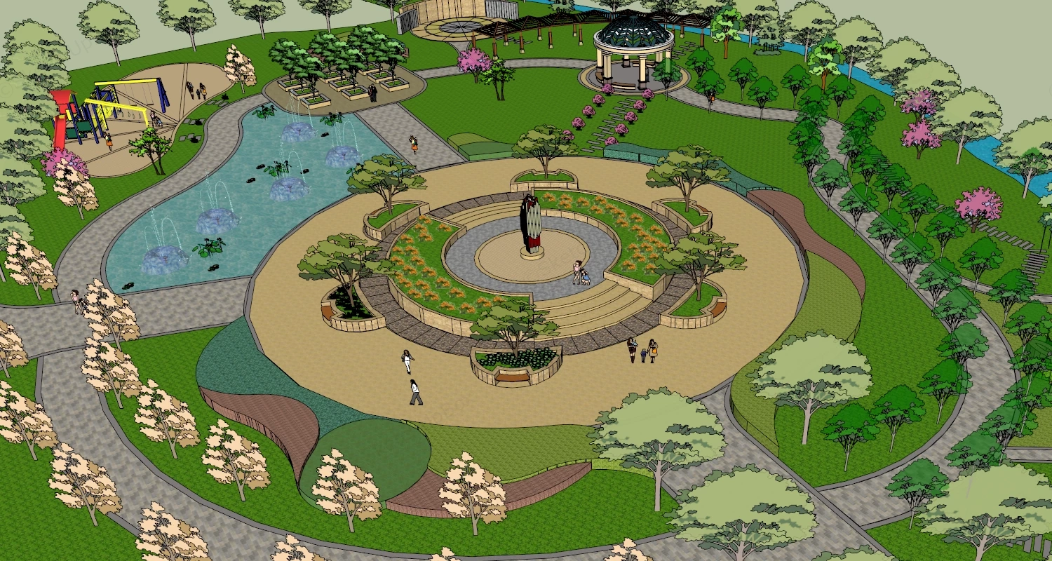 Community Park Design sketchup model preview - SketchupBox