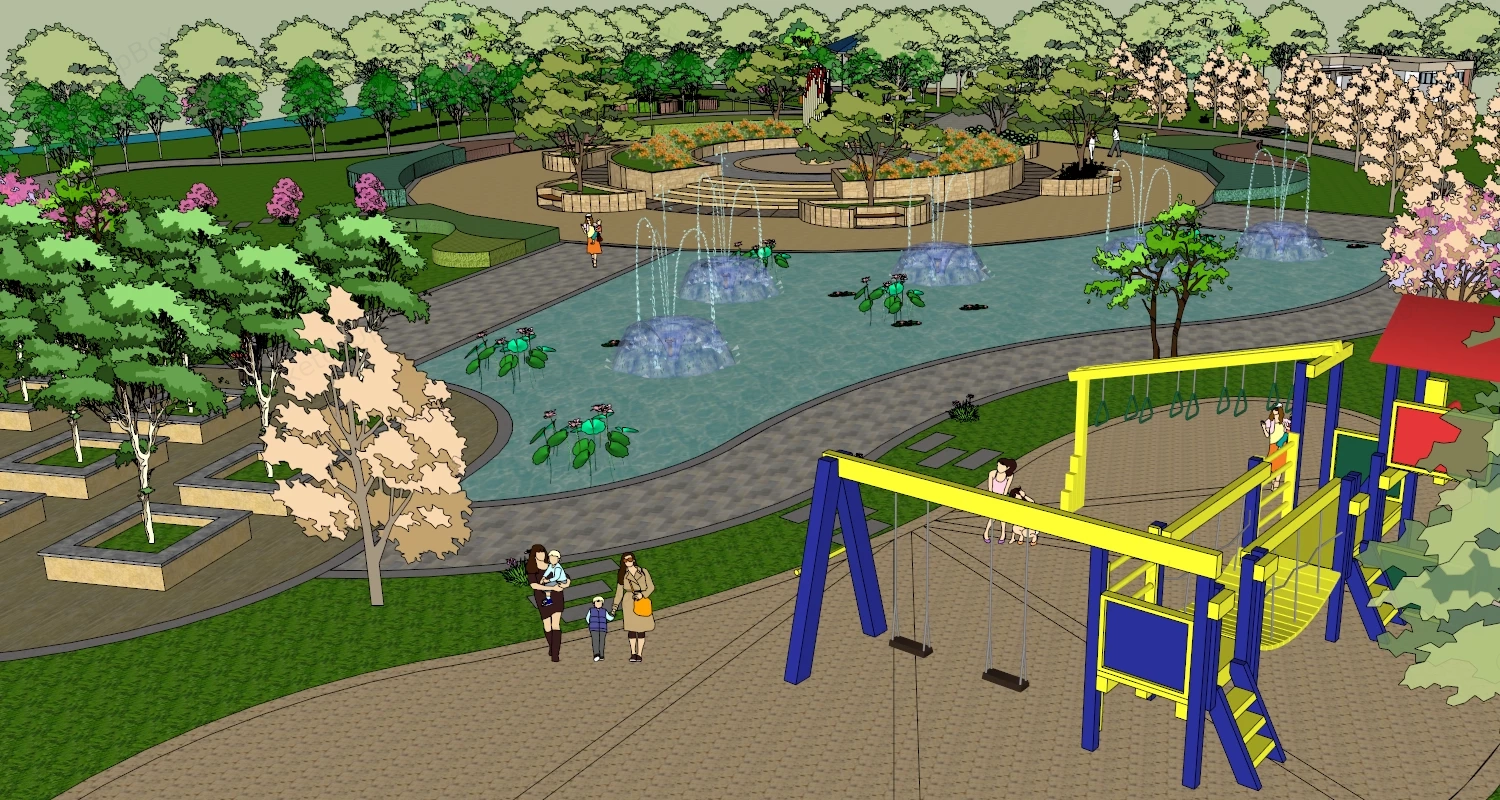 Community Park Design sketchup model preview - SketchupBox