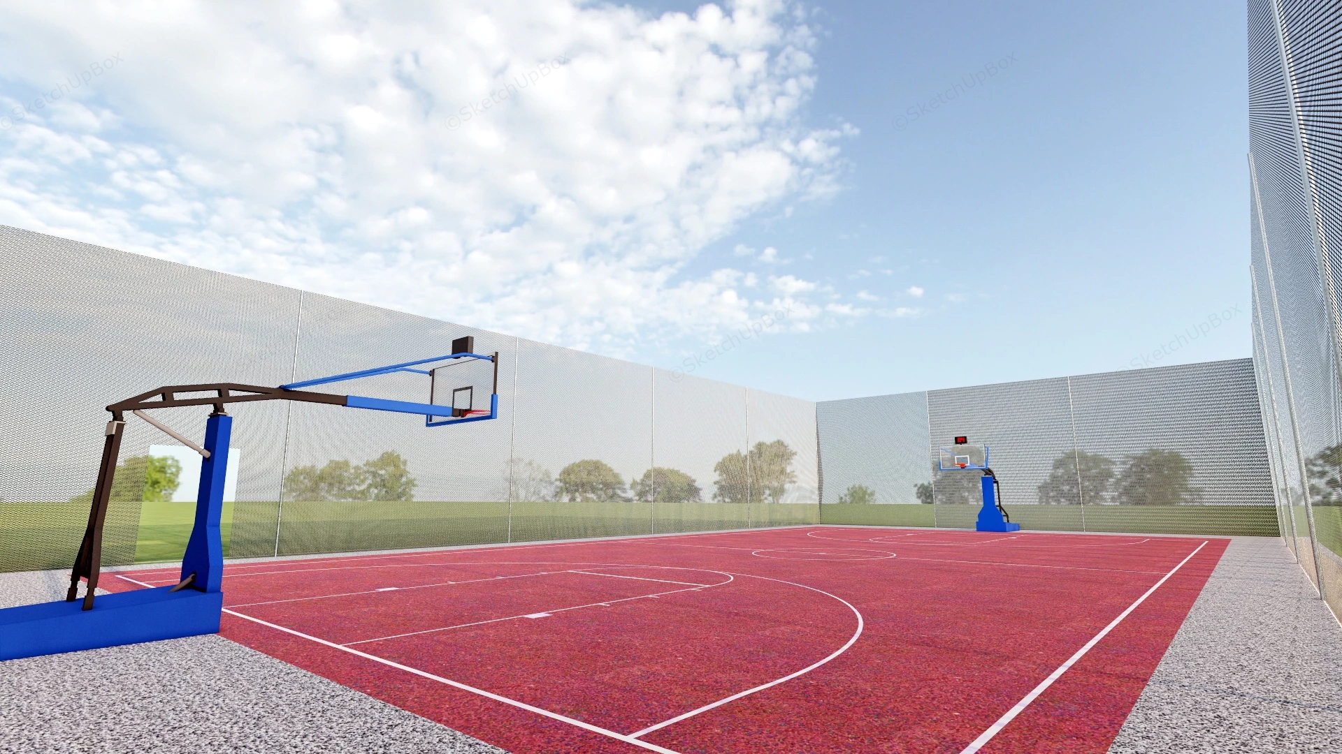 Basketball Court With Fence sketchup model preview - SketchupBox